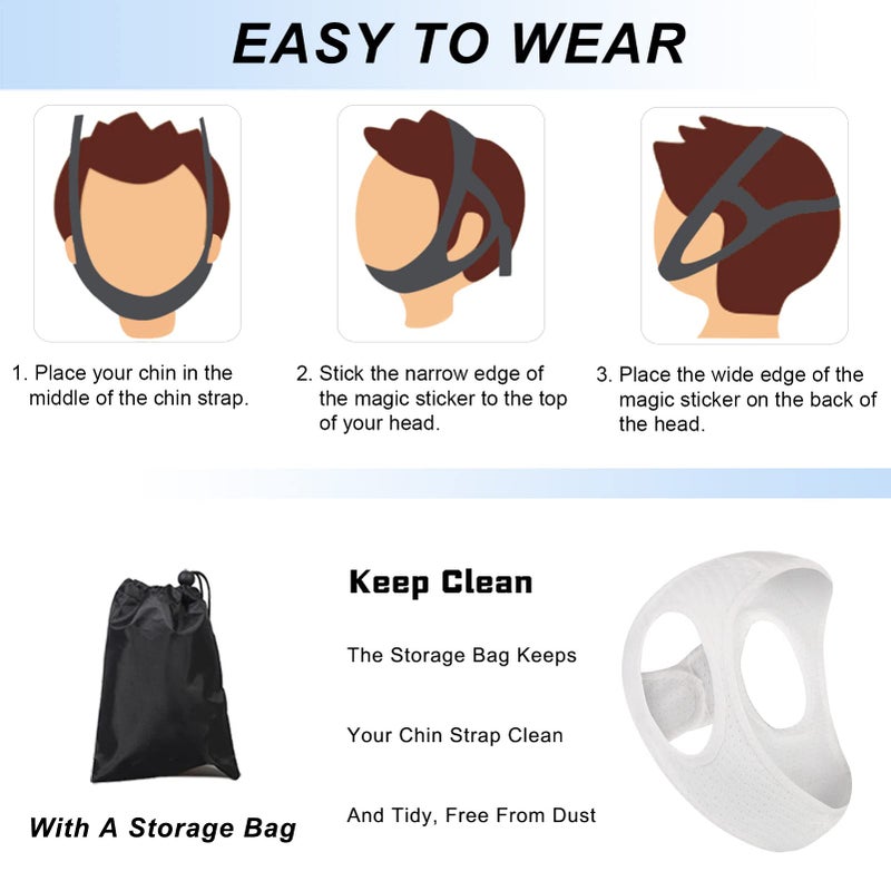 Forzacx Chin Strap for Cpap Users Anti Snoring Devices - Forzacx Breathable Cpap Chin Strap Snoring Solution, Soft Non-Stick Hair Snore Stopper, Elastic Easy to Wear - White - Image 5